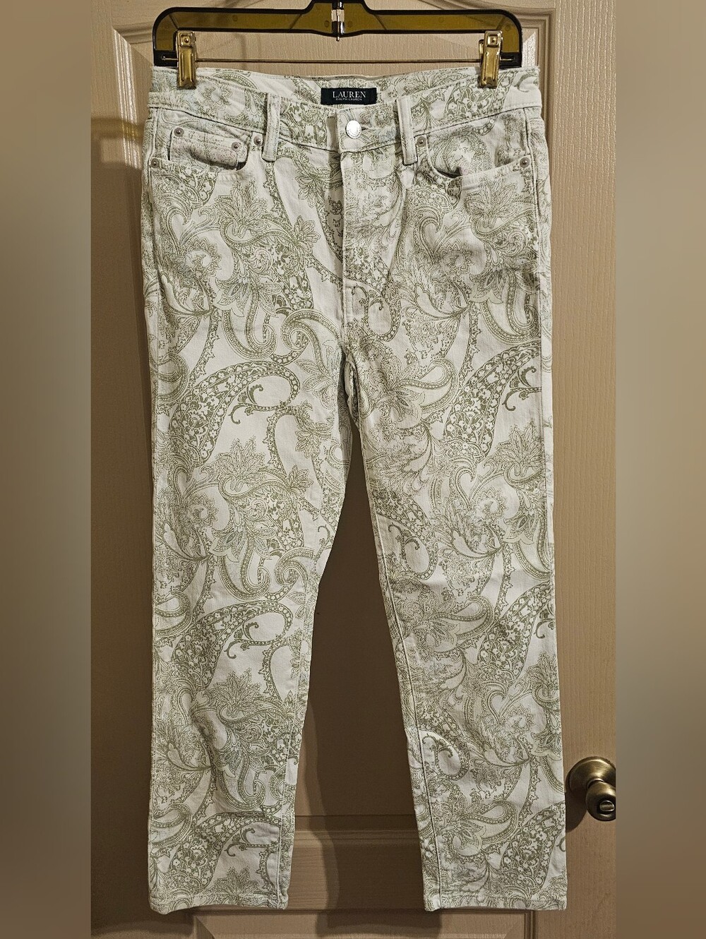Lauren Ralph Lauren Paisley Jeans Straight Ankle Off White Women’s Sz 6